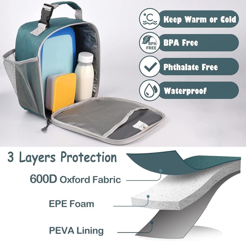 CaCTOUR Lunch Box Kids,Premium Insulated Lunch Bag for Girls Boys,Soft Bag Mini Cooler Back to School Thermal Reusable Lunch Bag for Work School Picnic (Green) - Image 4
